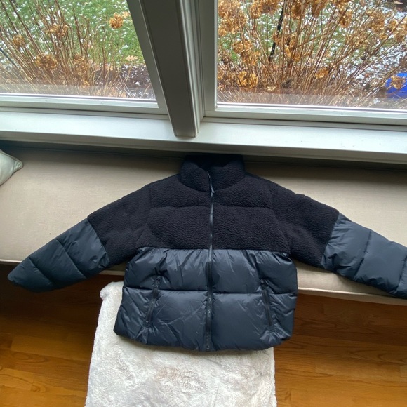 Short Black Sherpa Puffer Jacket Coat Large TALL - Picture 6 of 9